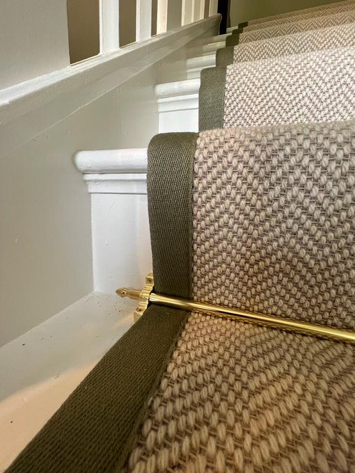 Fibre wool flatweave herringbone in colour Chalk made into a bespoke stair runner and installed at a home in Timperley by Flooring 4 You Ltd